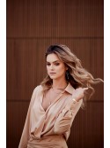 Shirt wrap dress with draping, beige 110537 - Online store - Boutique